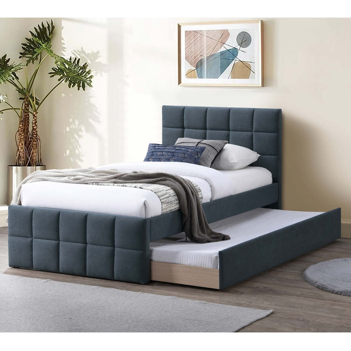 Contemporary Style Bed With Trundle Upholstered Headboard And Footboard Grid Pattern Home Essentials