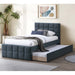 Contemporary Style Bed With Trundle Upholstered Headboard And Footboard Grid Pattern Home Essentials