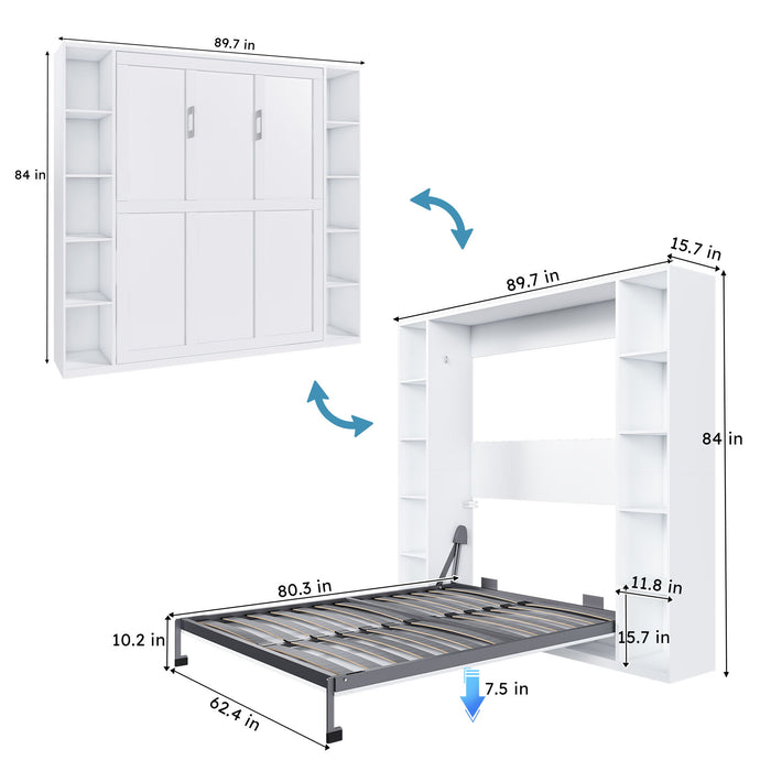 Queen Murphy Bed With Storage Cabinet - White