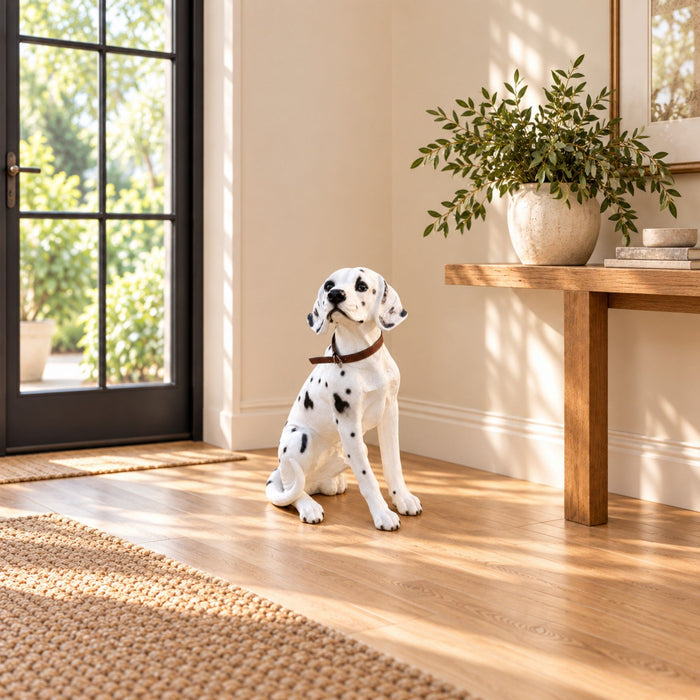 Large Dalmatian Dog Statue, Sitting Spotted Pet Sculpture For Entryway Patio - Black White Daily Nest