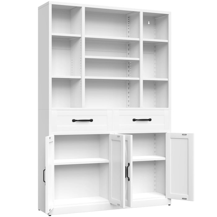 Industrial Bookcase Tall With Adjustable Shelves, Drawers & Doors Home Essentials