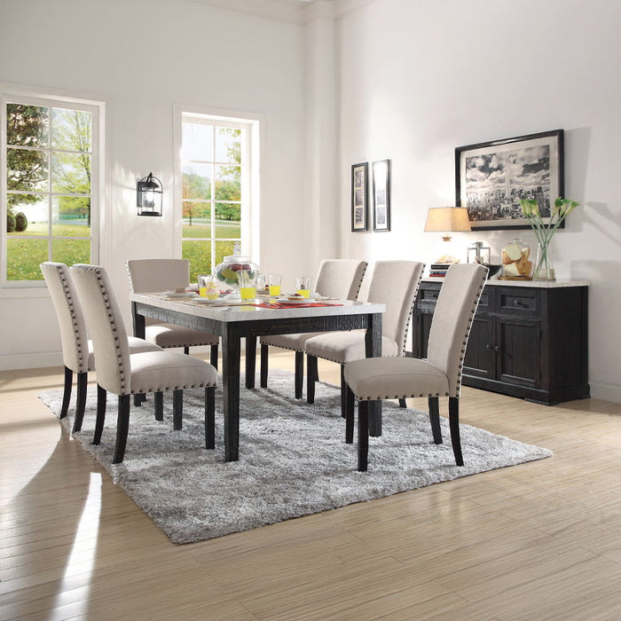 Nolan - Dining Table - White Natural Marble Top & Salvage Dark Oak ACME