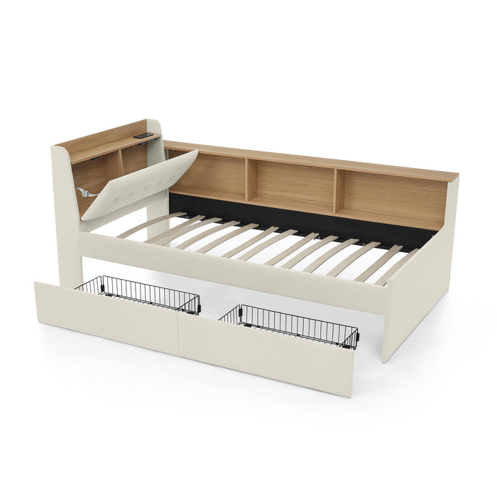 Upholstered Daybed With Storage Headboard, Wireless Charging, LED Lights Home Essentials