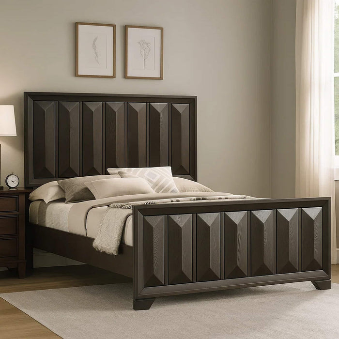 3 Piece Bedroom Set With Faceted Panels Bed And 2 Nightstands Home Essentials