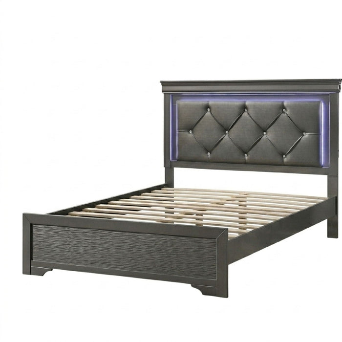 Tufted Headboard Bed With LED Lighting Home Essentials
