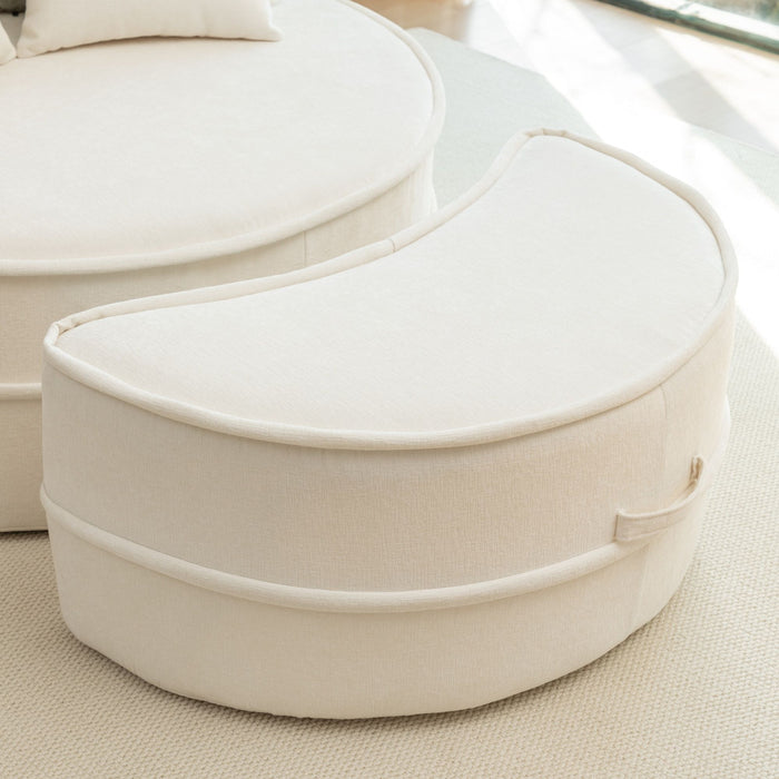 Modern Oversized Round Barrel Accent Chair With Ottoman