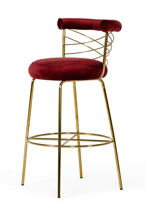 Velvet And Steel Low Back Bar Height Bar Chair - Red / Gold