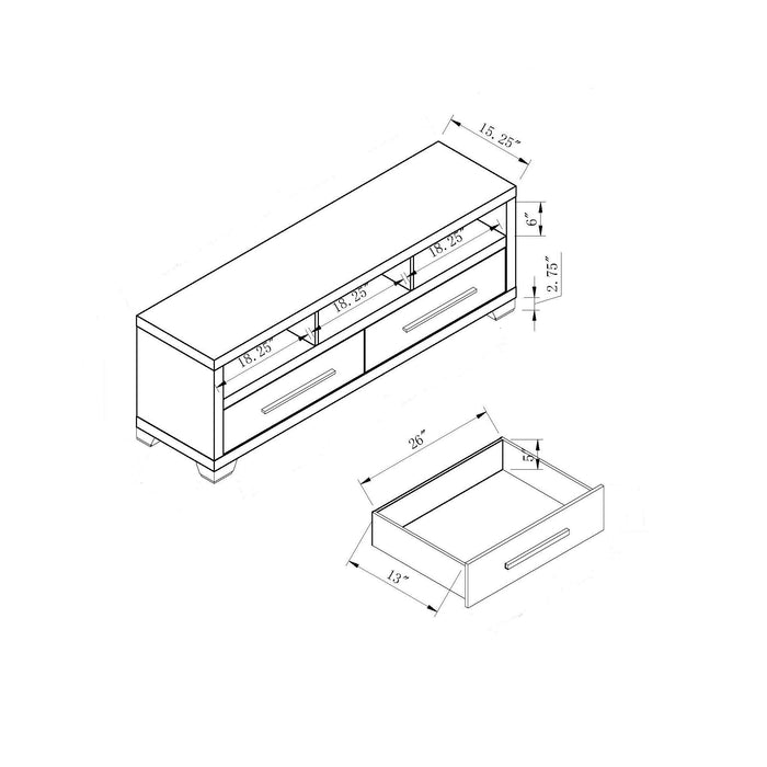 Modern TV Stand With Three Open Shelves And Two Drawers With Stylish Media Storage