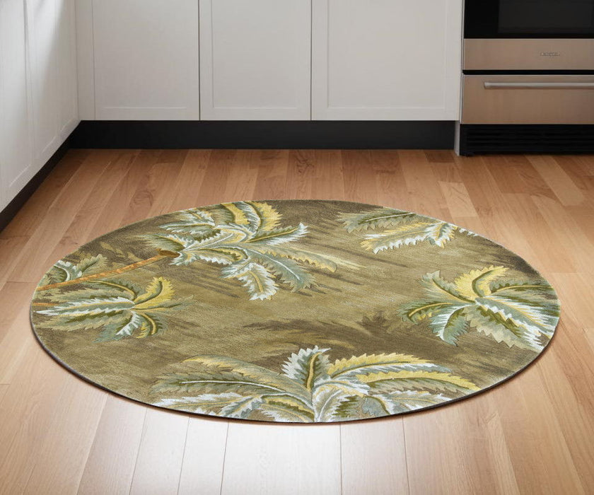 5' Round Wool Hand Tufted Area Rug - Moss Green