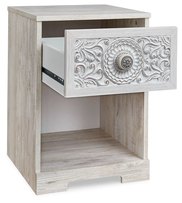 Paxberry - One Drawer Night Stand - Open Cubby - Whitewash Signature Design by Ashley®