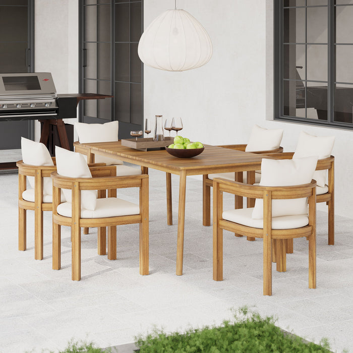 Abaco - Outdoor Patio 7 Pieces Dining Set With Chairs And Table - Teak / Beige