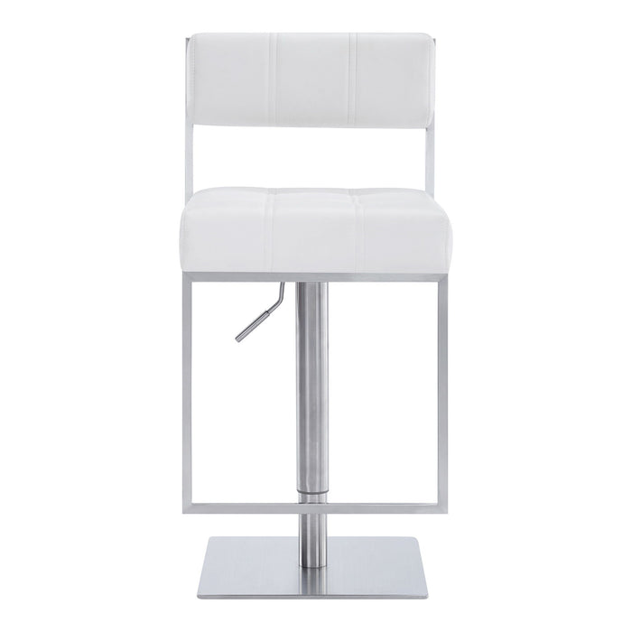 Faux Leather Swivel Low Back Adjustable Height Bar Chair - White / Silver