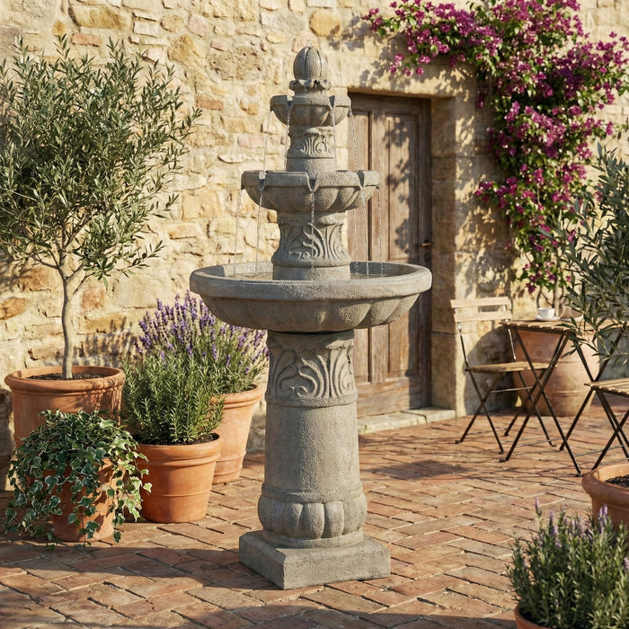 3 Tier Outdoor Garden Fountain With LED Lights - Gray Patioseek