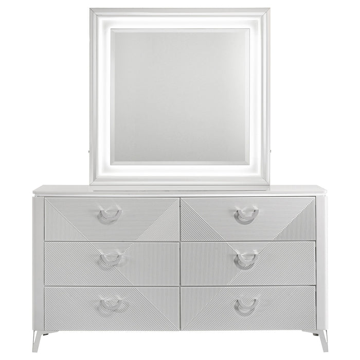Buckley - 6 Drawer Dresser With Mirror - Gloss White Furniture Max