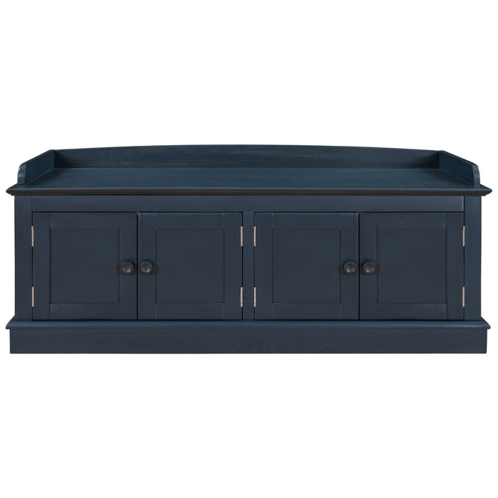 Storage Bench With 4 Doors And Adjustable Shelves, Shoe Bench With Removable Cushion For Living Room, Entryway Hearth and Haven