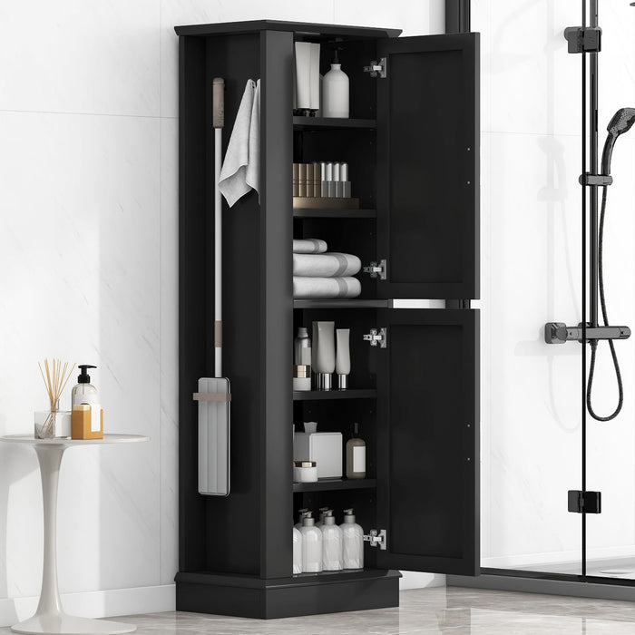 Tall Freestanding Bathroom Storage Cabinet With Adjustable Shelves And Side Hooks Hearth and Haven