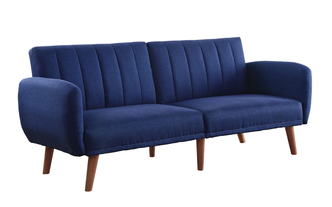 Linen Sleeper Sofa With Wood Brown Legs - Blue