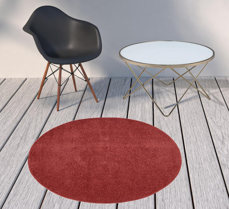 4' X 4' Round Non Skid Indoor / Outdoor Area Rug - Brick Red