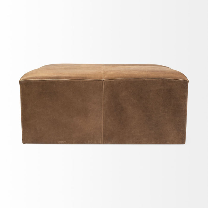 Faux Leather Cube Ottoman - Brown