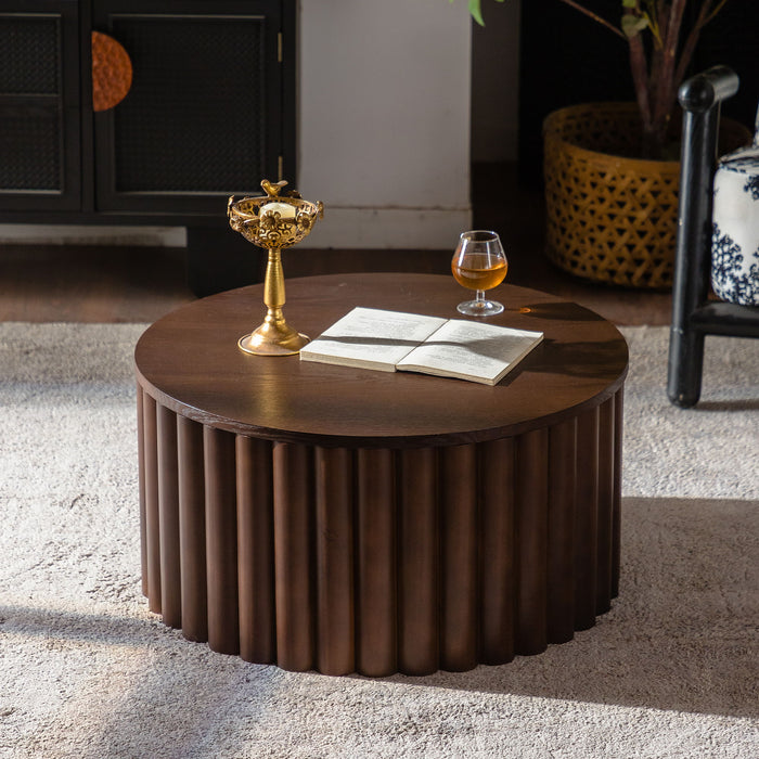 Round Coffee Table With Lift Mechanism For Living Room - Walnut Home Essentials