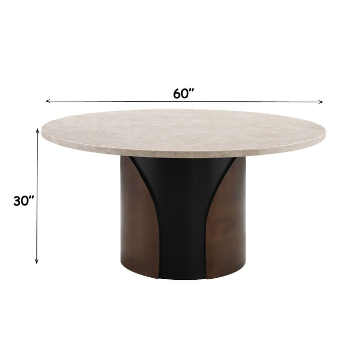 Rufina - Round Dining Table With Marble Top - Natural Marble Top & Walnut ACME