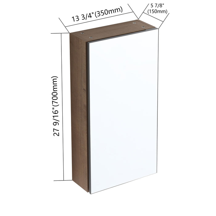 14" Bathroom Mirror Cabinet With Adjustable Shelves, Wall Mounted Medicine Storage Cabinet Frame With Soft Closing Hinges - Imitative Oak Home Essentials