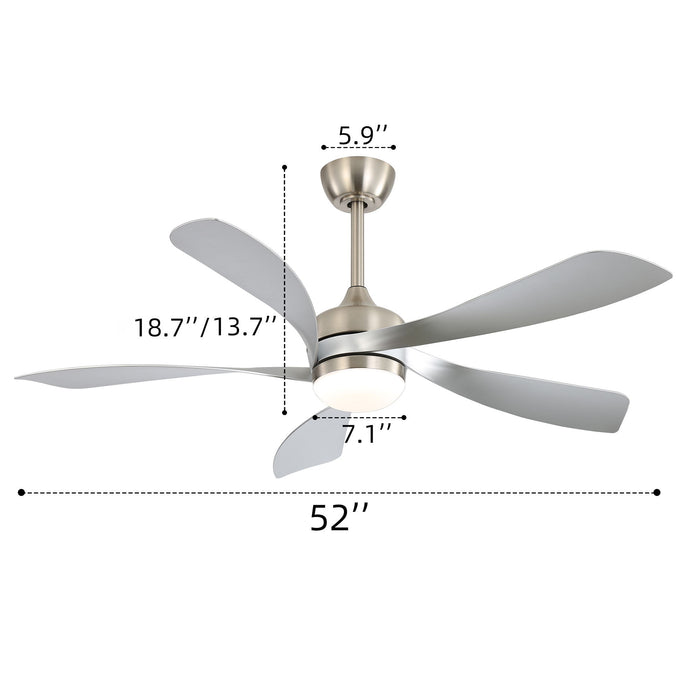 52" Ceiling Fan With Light Featuring 5 Blades Dimmable LED And Memory Function - Nickel Daily Nest