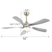 52" Ceiling Fan With Light Featuring 5 Blades Dimmable LED And Memory Function - Nickel Daily Nest