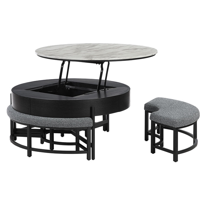 Rounded Storage Coffee Table With 3 Stools Global Furniture USA