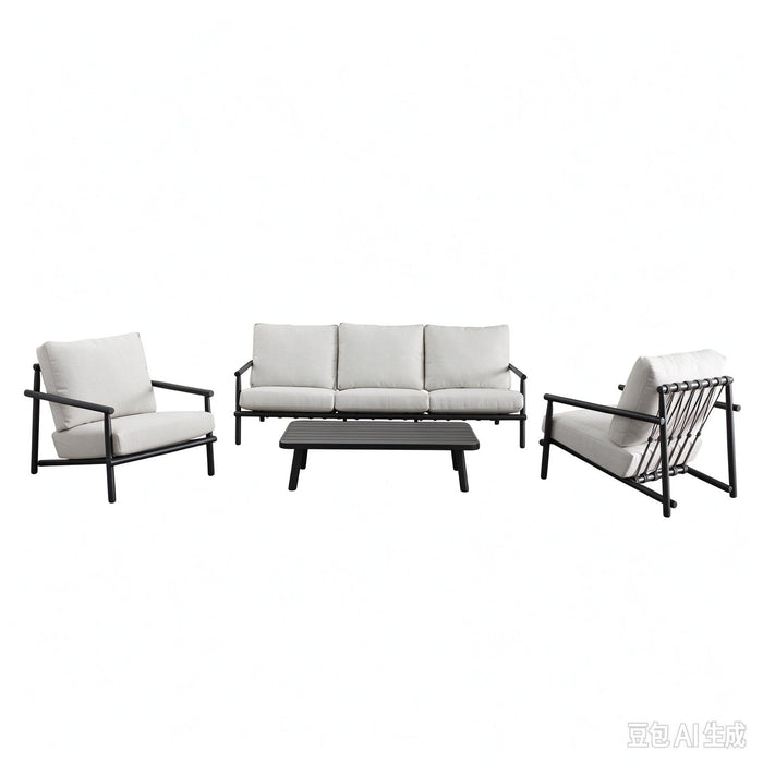Aurelia - 4 Pieces Set - Carbon Gray / Cream Beige Home Essentials