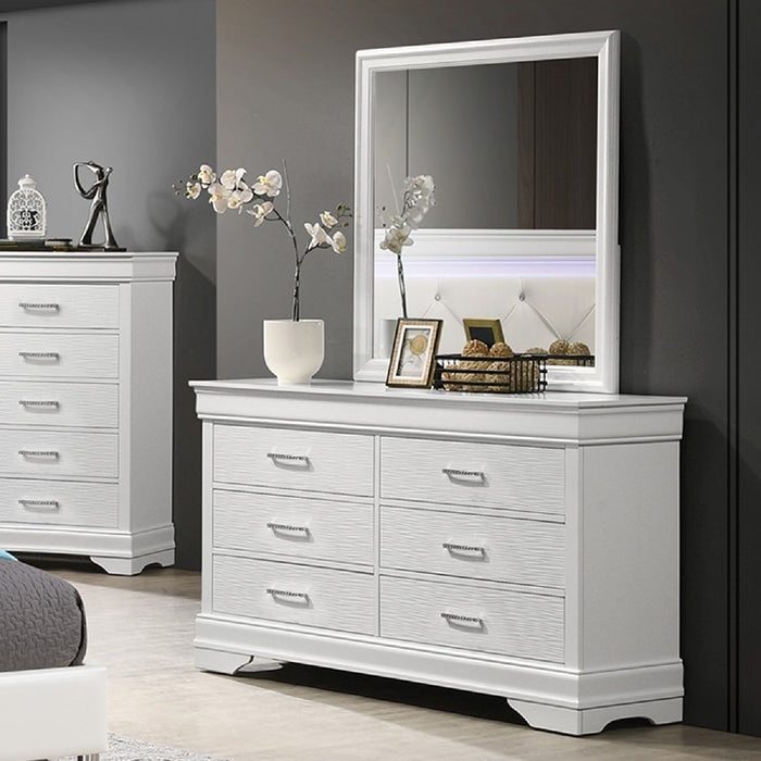 1 Piece Dresser Of Drawers Bedroom Furniture With Diamond Accent Handles, Drawer Box - White Home Essentials
