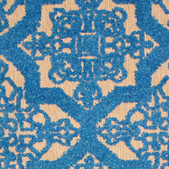 2' X 8' Oriental Stain Resistant Outdoor / Indoor Area Rug - Blue / Beige