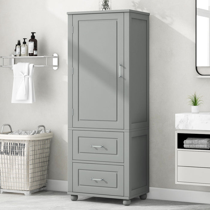 Tall Freestanding Bathroom Storage Cabinet With 2 Drawers And Adjustable Shelf Hearth and Haven
