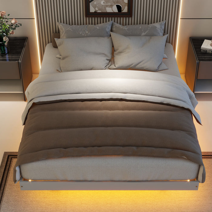 Floating Bed With LED Lights Underneath, Modern Low Profile Platform Bed With LED Lights