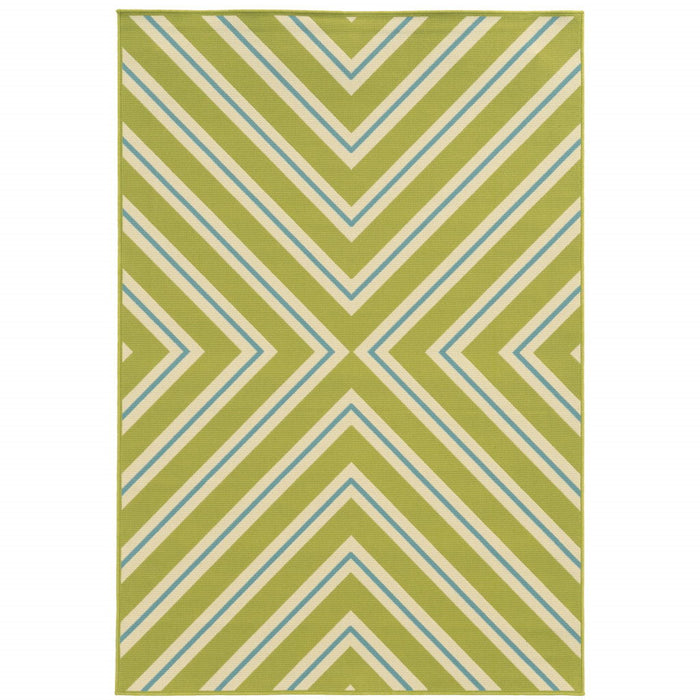 9' X 13' Geometric Stain Resistant Indoor & Outdoor Area Rug - Green / Blue