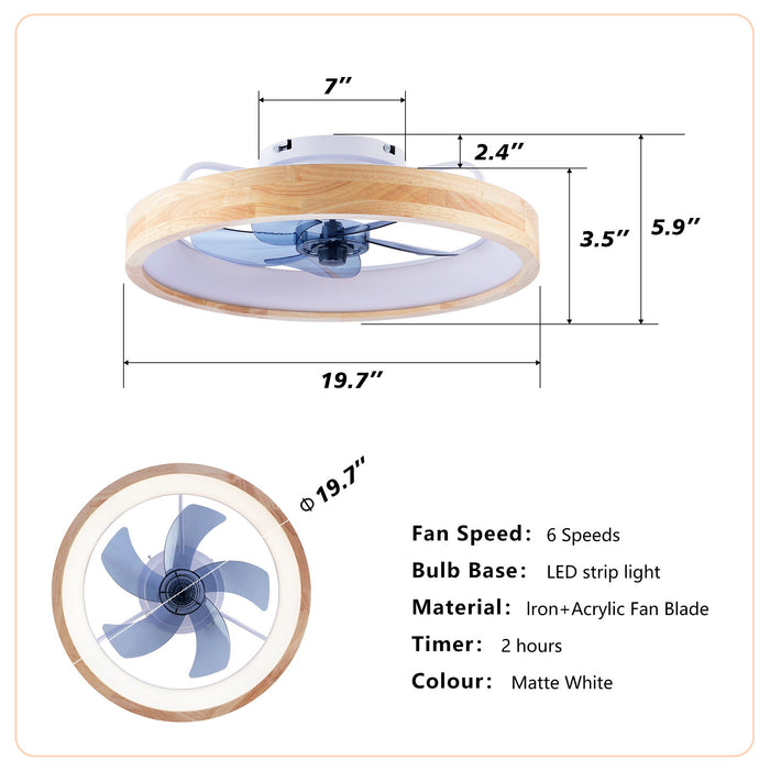 Ceiling Fans With Lights And Remote, 3000 - 6500K Dimmable Flush Mount LED Fan Light, 6 Speeds, Quiet DC Motor For Living Room - Matte White / Natural Wood Daily Nest
