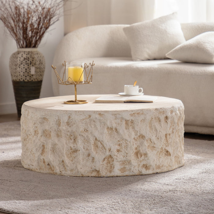 Round Coffee Table & Smooth Texture For Living Room - Light Beige Home Essentials