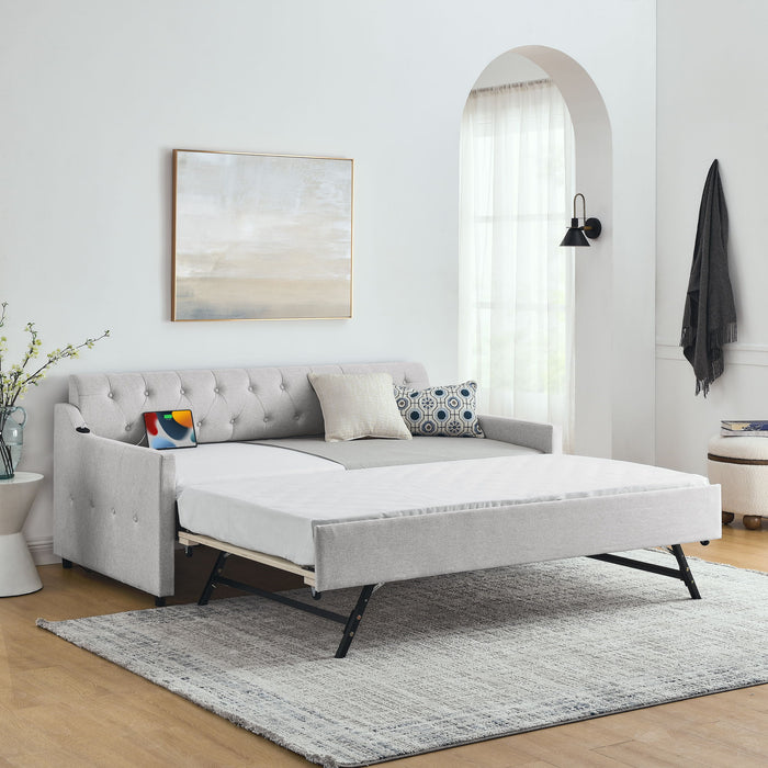 Size Upholstered Daybed With Trundle And USB Charging Armrest Home Essentials