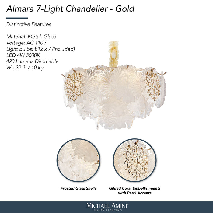 Michael Amini Lighting - Almara 7-Light Frosted Glass Chandelier - Frost / Gold Michael Amini