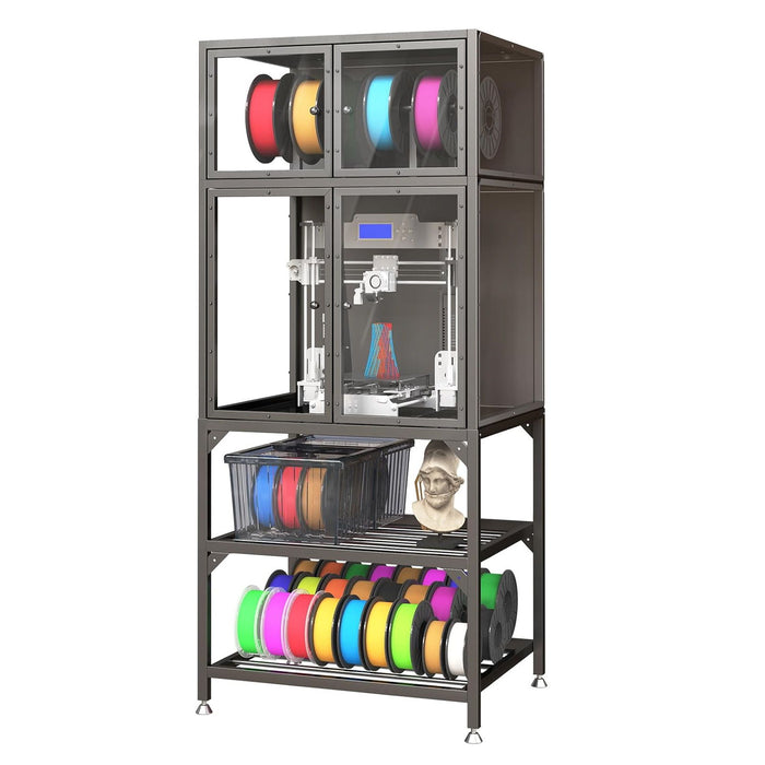 3D Printer Cabinet With Double Layer Filament Storage, Noise Reducing Design - Black