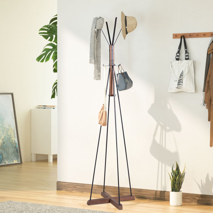 Reclaimed Wood And Metal Freestanding Coat Rack With Hooks Use In Bedroom, Living Room - Natural