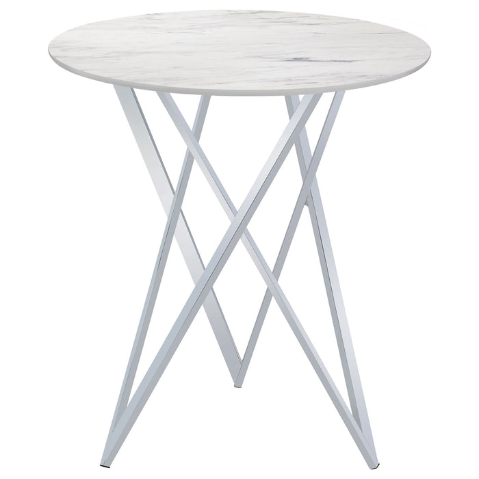 Halverson - Round Top Bar Table - White / Silver Furniture Max