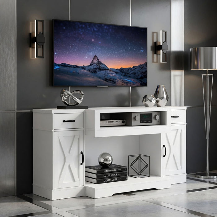 TV Stand With Adjustable Shelves & Double Doors Home Essentials