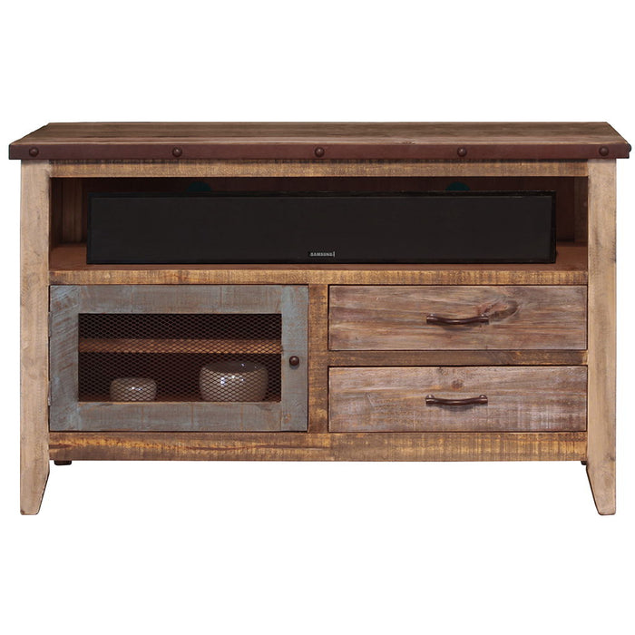 Wood Cabinet Enclosed Storage Distressed TV Stand - Brown