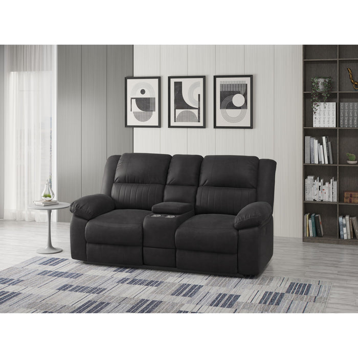 Reclining Console Loveseat - Black - Fabric Emerald Home