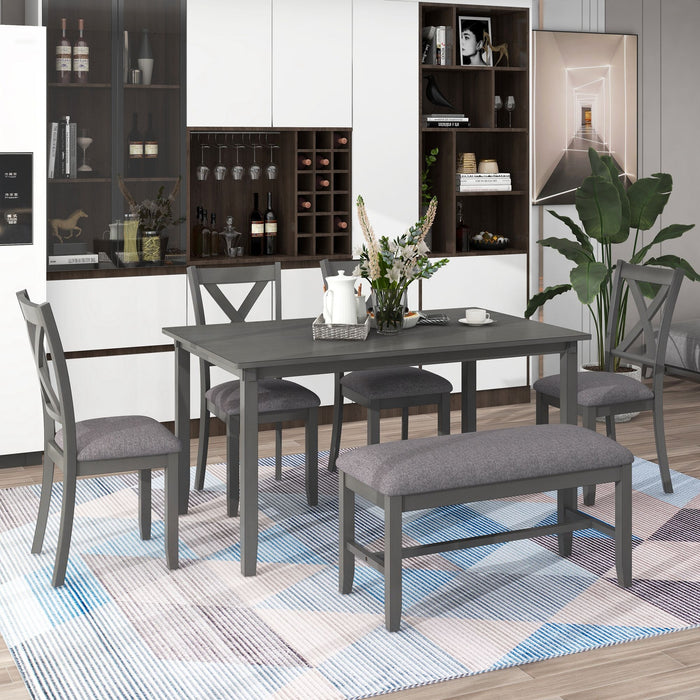 Kitchen Dining Table Set Wooden Rectangular Dining Table, 4 Chairs And Bench Family Furniture