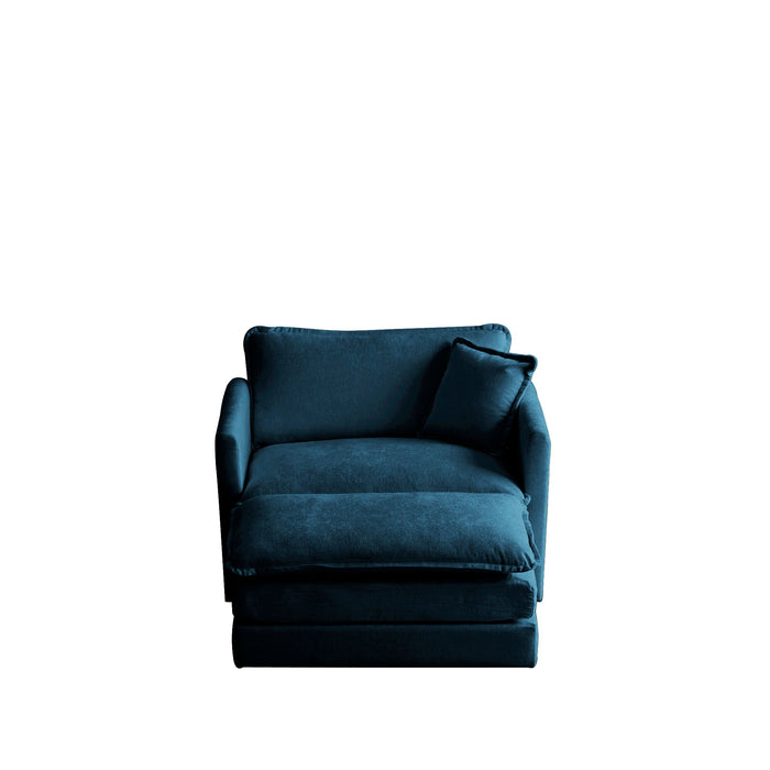 Modern Accent Chair With Ottoman, Living Room Club Chair Chenille Upholstered Armchair, Reading Chair For Bedroom - Blue Chenille