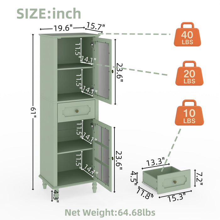 Curio Cabinet, Freestanding Vintage Display Storage Cabinet, Adjustable Shelves - Green Home Essentials