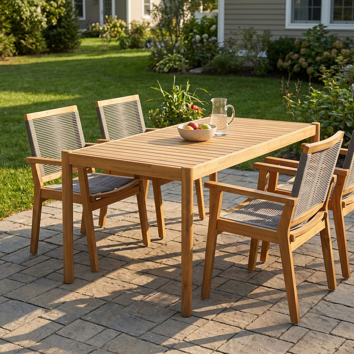 5 Piece Outdoor Dining Set With Table And Arm Chairs - Dark Gray / Light Teak / Teak Noble House