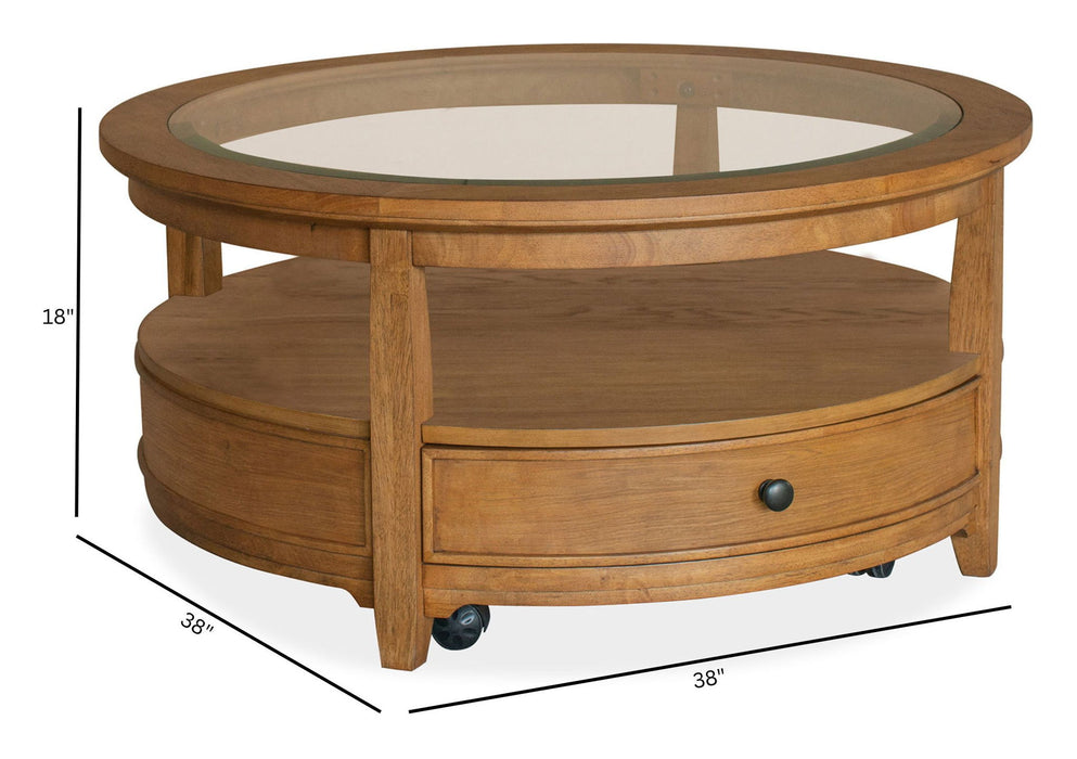 Durant - Round Cocktail Table With Casters - Honey Brown Magnussen Furniture
